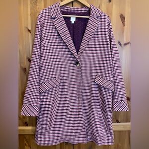 J. Jill Long Blazer Jacket Pink Purple Berry Houndstooth Women’s Medium M